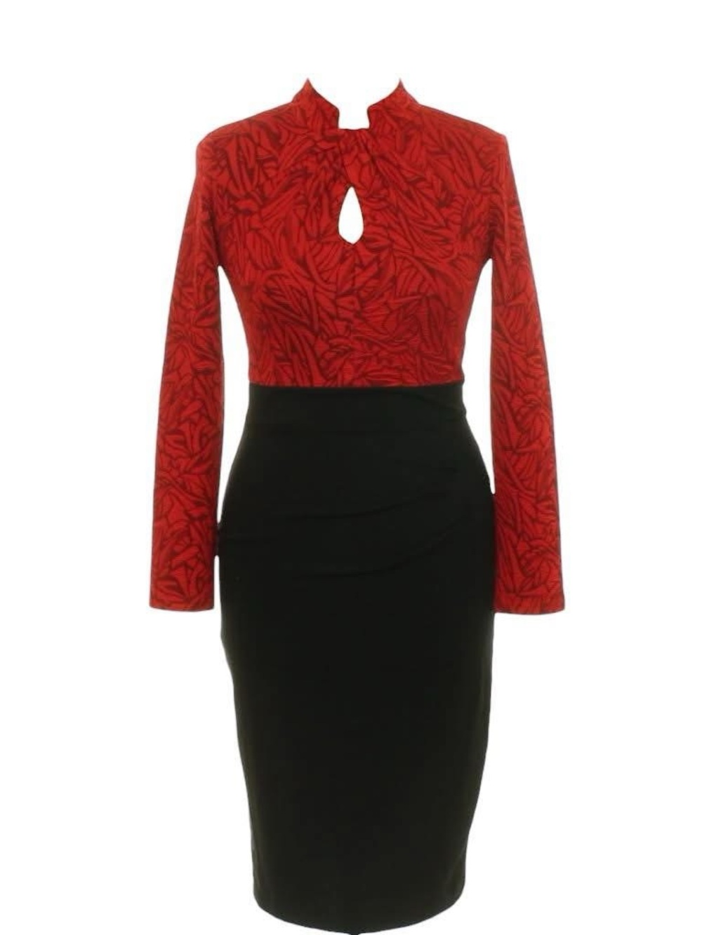 Red & Black Long Sleeve Keyhole Pencil Dress NWOT